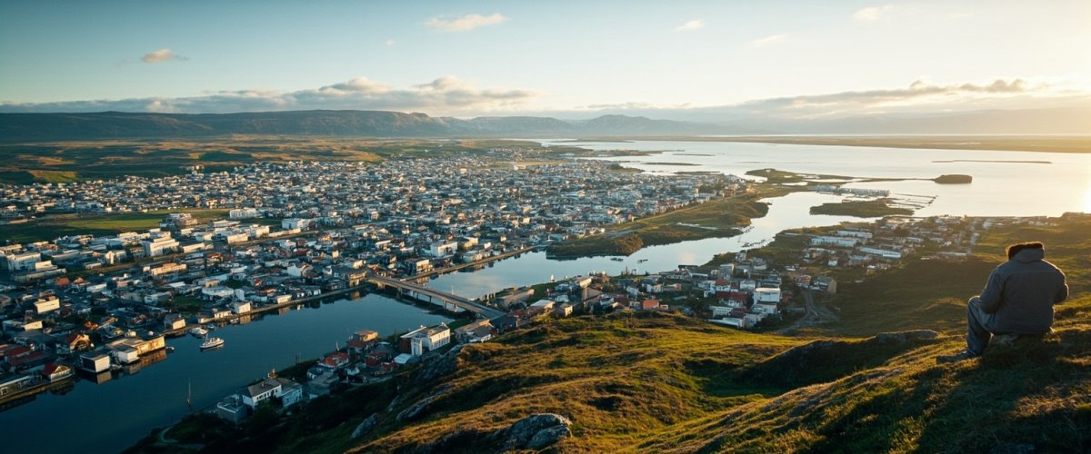 Painterly banner illustration of Akureyri