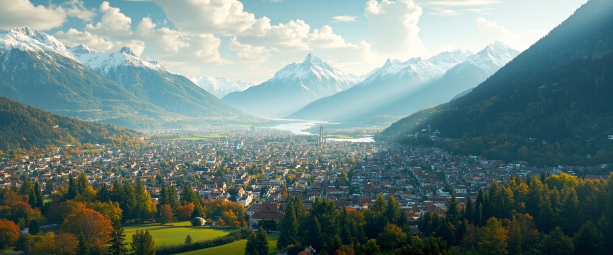 Painterly banner illustration of Alpbach