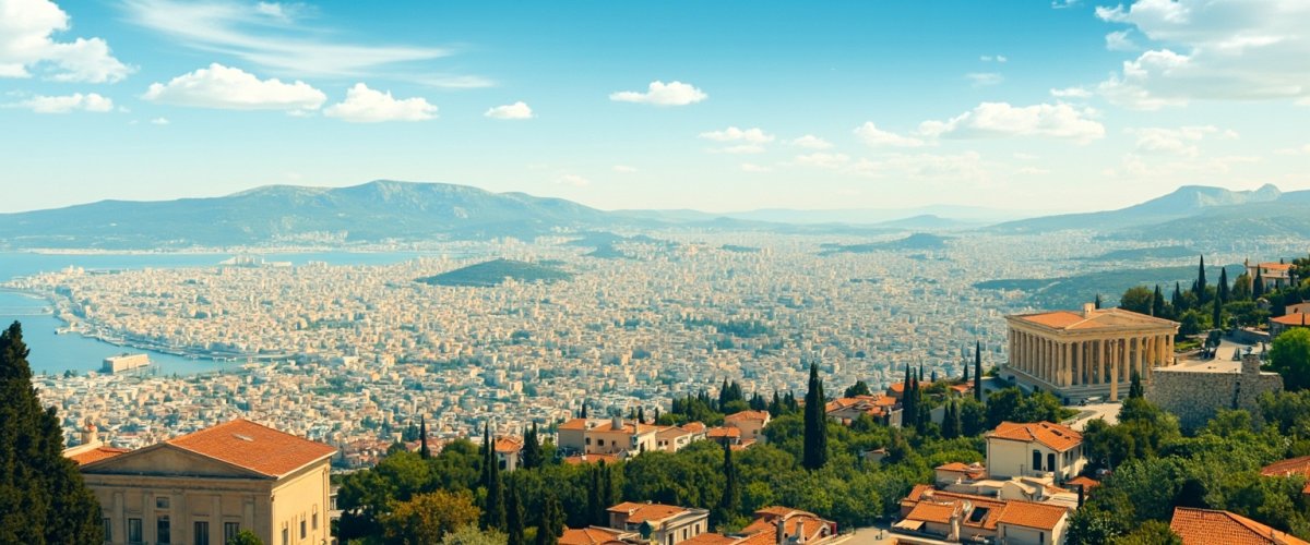 Painterly banner illustration of Athens