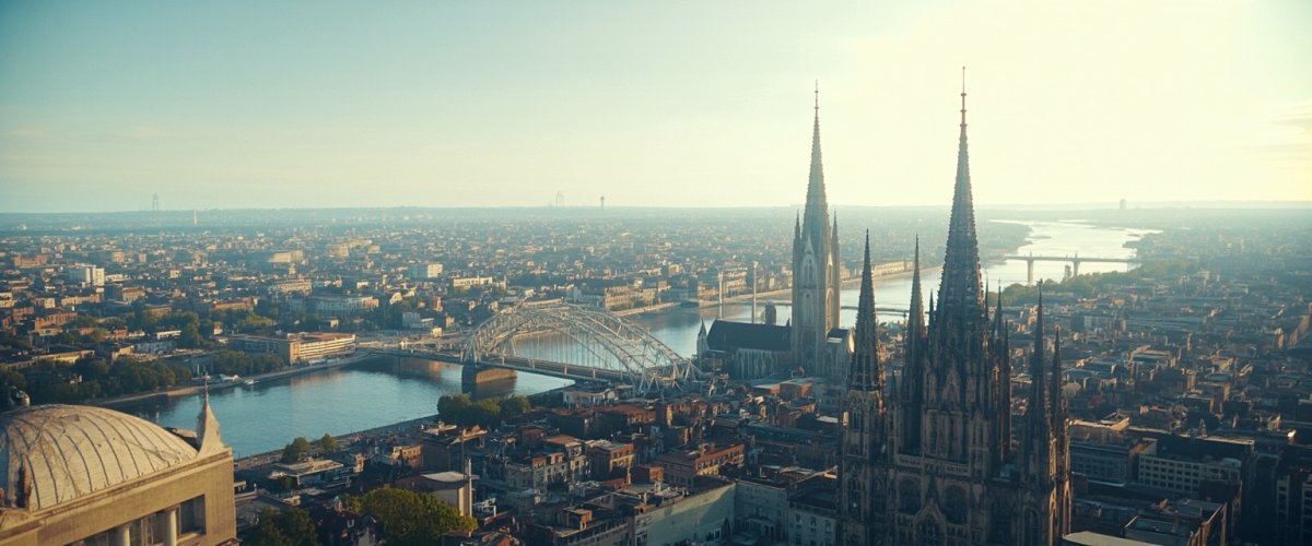 Painterly banner illustration of Cologne