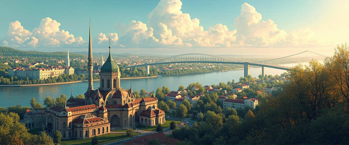 Painterly banner illustration of Comuna Vărădia de Mureş