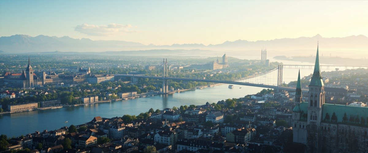 Painterly banner illustration of Dietikon / Hofacker