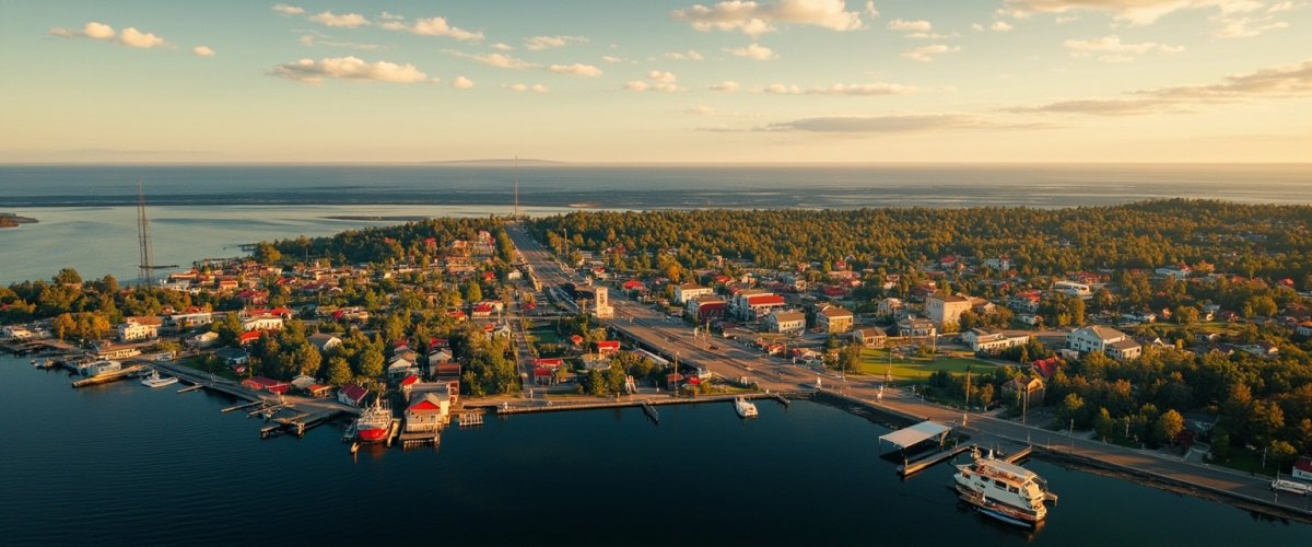 Painterly banner illustration of East Millinocket