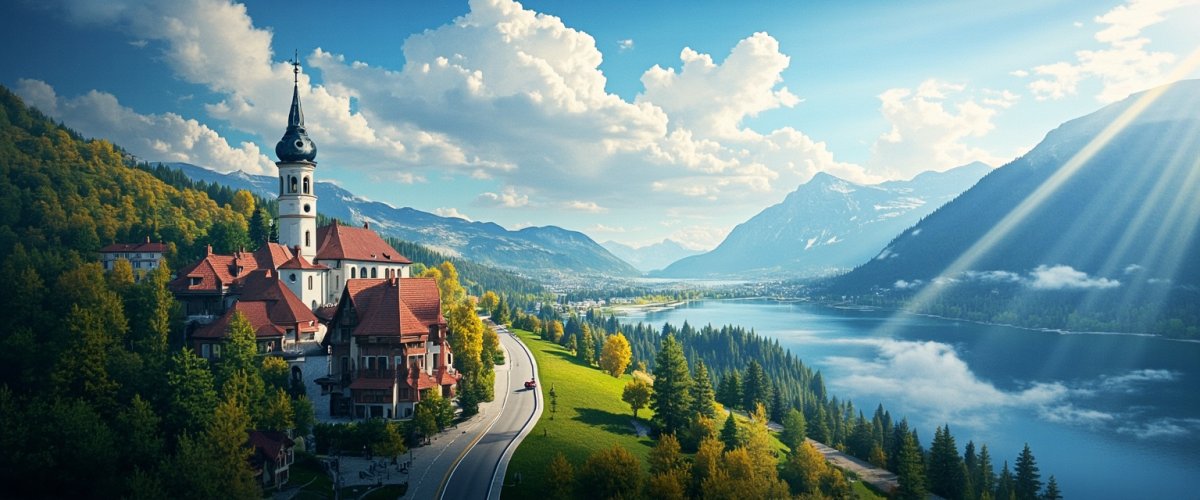 Painterly banner illustration of Ehrwald