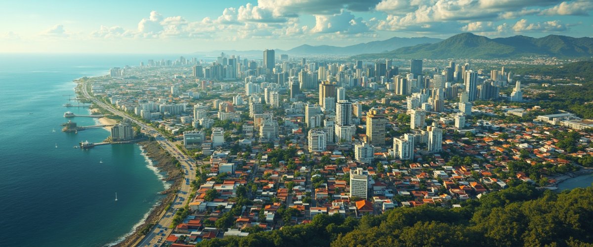 Painterly banner illustration of El Salvador (Ranchito San José del Carmen)