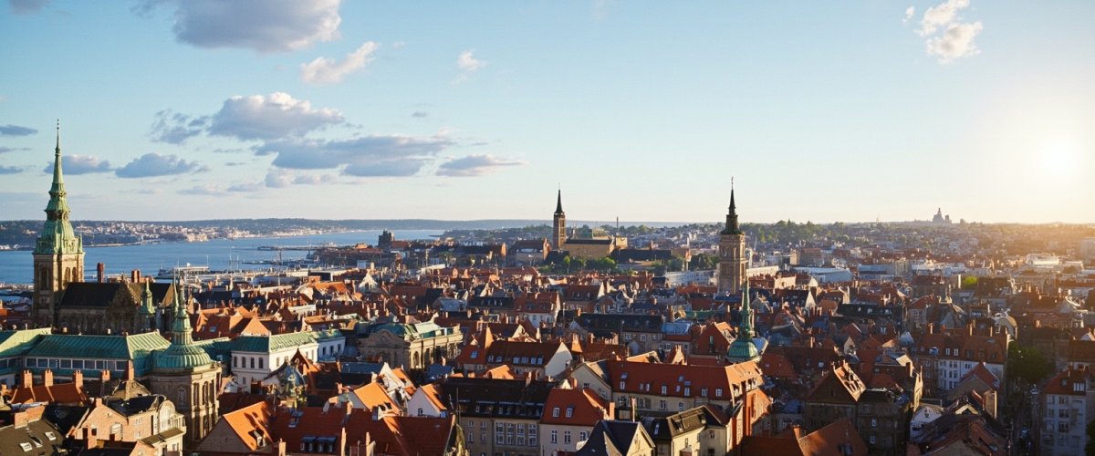 Painterly banner illustration of Gamla Stan