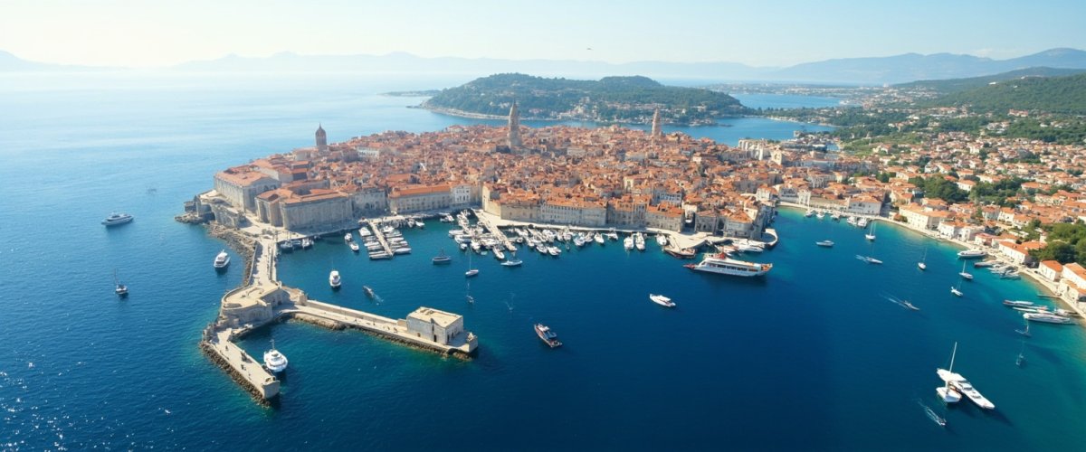Painterly banner illustration of Grad Korčula