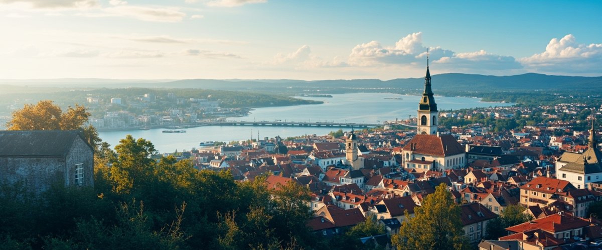 Painterly banner illustration of Klagenfurt