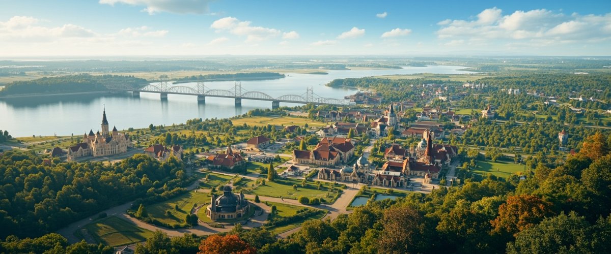 Painterly banner illustration of Kudowa-Zdrój