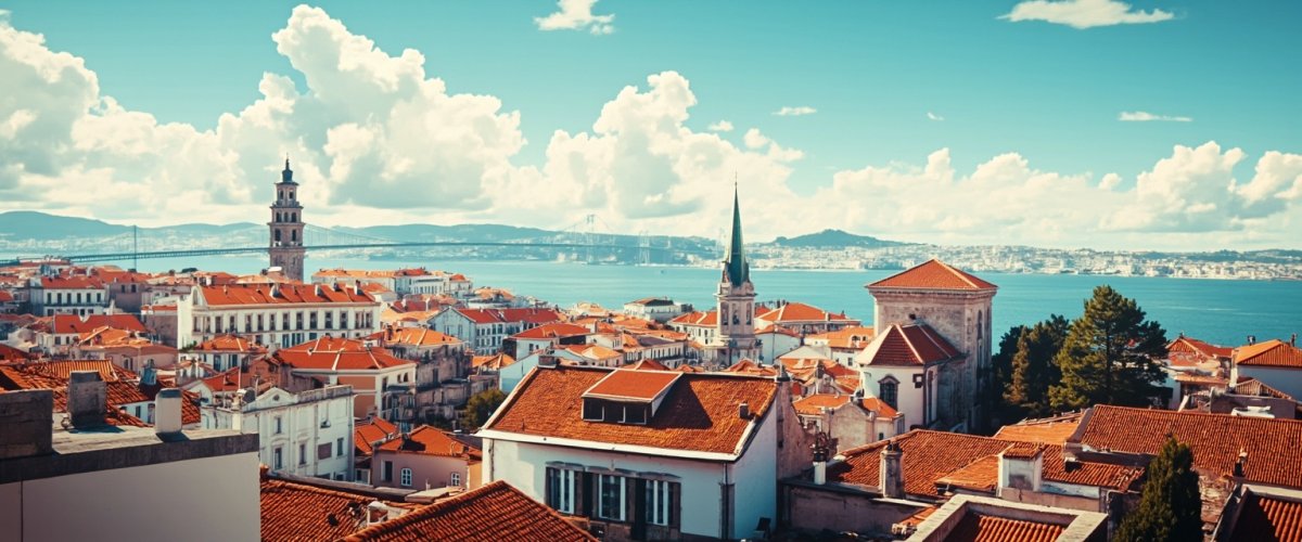 Painterly banner illustration of Lisbon