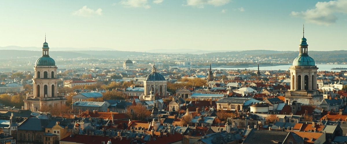 Painterly banner illustration of Lviv