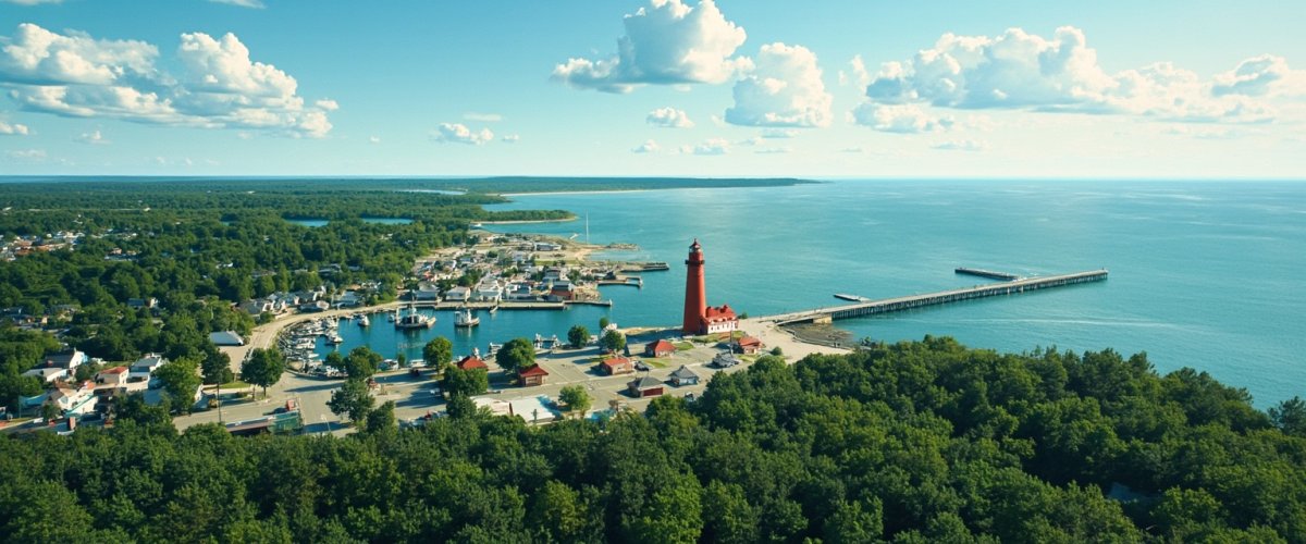 Painterly banner illustration of Manistique