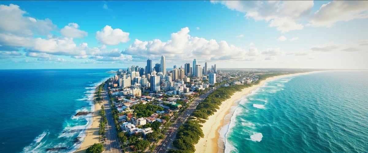 Painterly banner illustration of Mermaid Beach