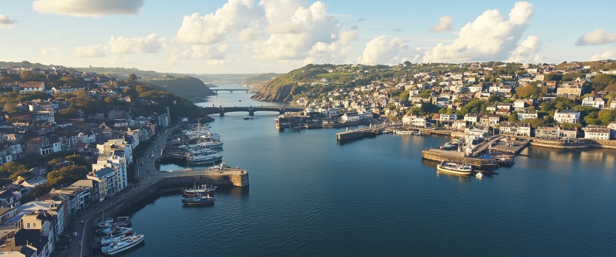 Painterly banner illustration of Mevagissey