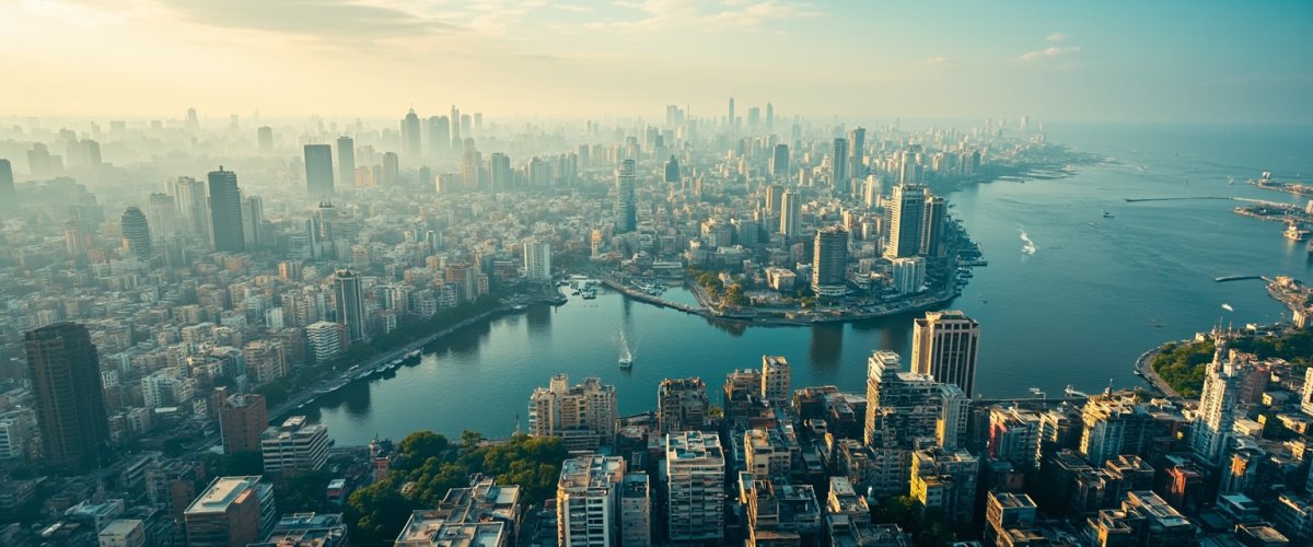 Painterly banner illustration of Mumbai