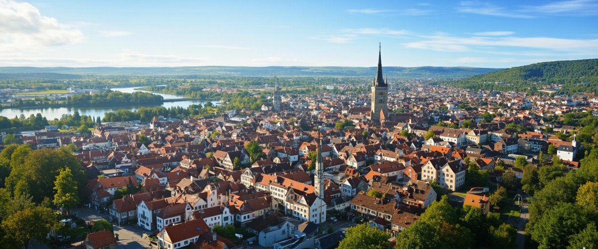 Painterly banner illustration of Münchweiler an der Rodalbe