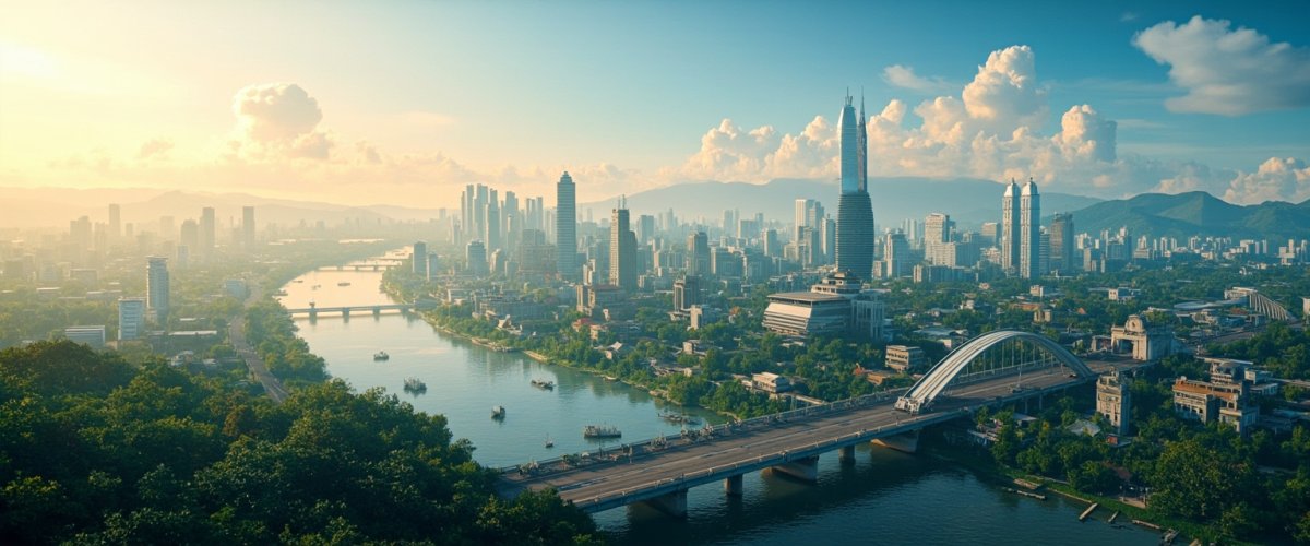 Painterly banner illustration of Mỹ Tho