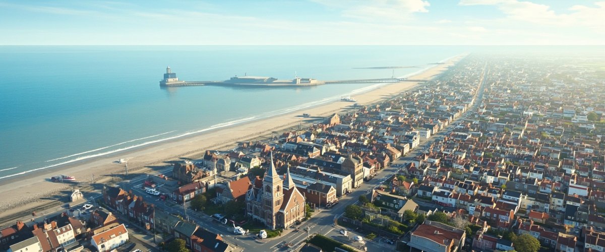 Painterly banner illustration of Newbiggin-by-the-Sea