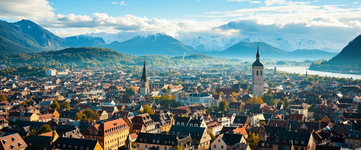Painterly banner illustration of Oberndorf bei Salzburg