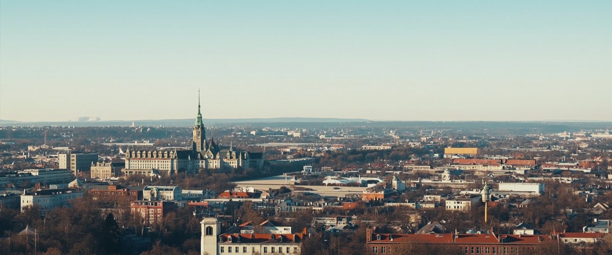 Painterly banner illustration of Łódź
