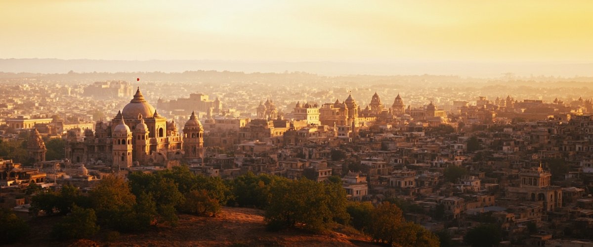 Painterly banner illustration of Orchha
