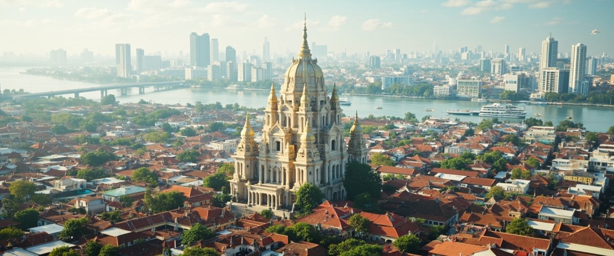 Painterly banner illustration of Phnom Penh