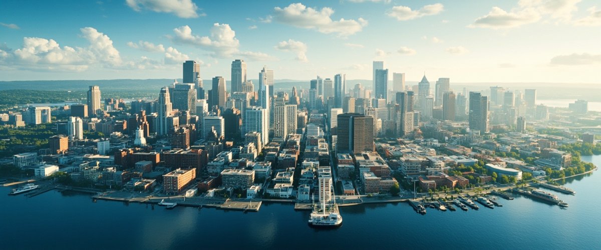 Painterly banner illustration of Port Washington