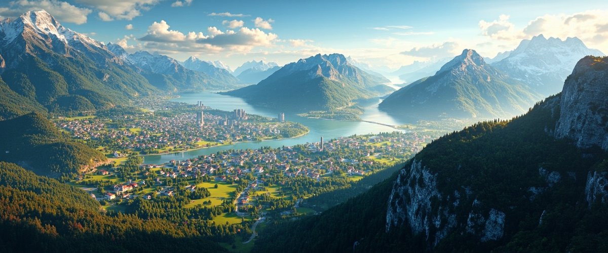 Painterly banner illustration of Ramsau am Dachstein