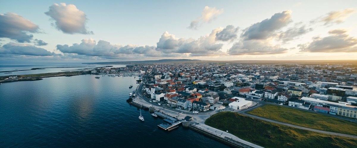 Painterly banner illustration of Reykjavík