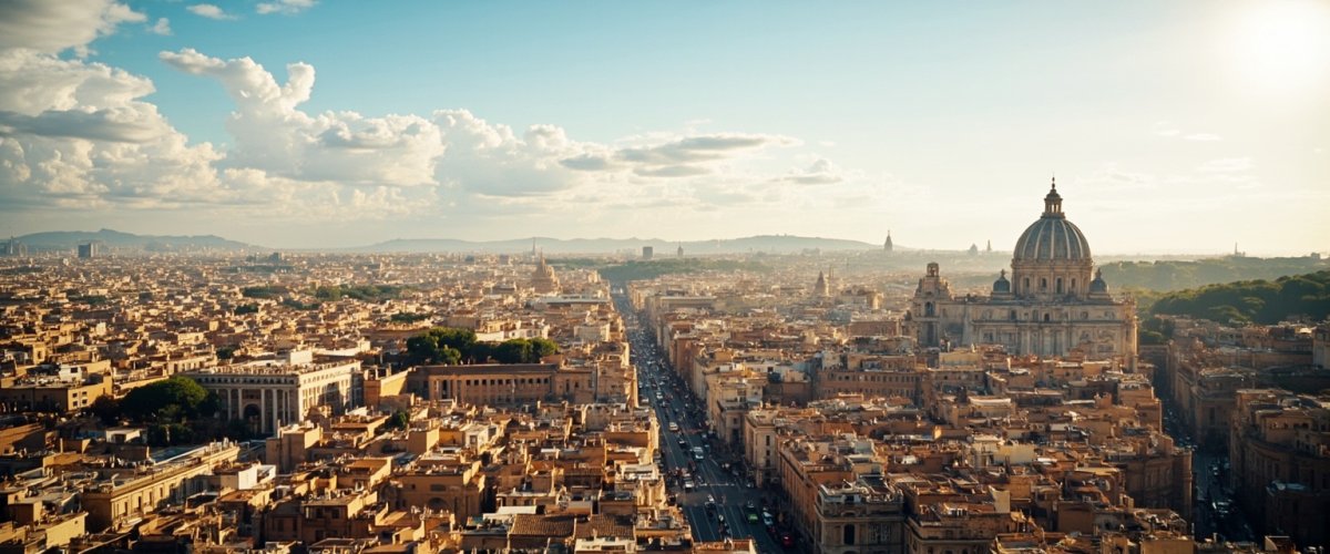 Painterly banner illustration of Rome