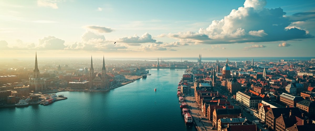 Painterly banner illustration of Rostock