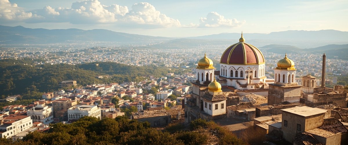 Painterly banner illustration of San Pedro Cholula