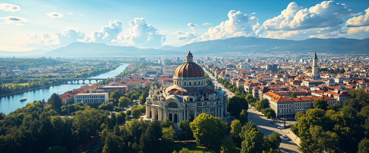 Painterly banner illustration of Sarajevo
