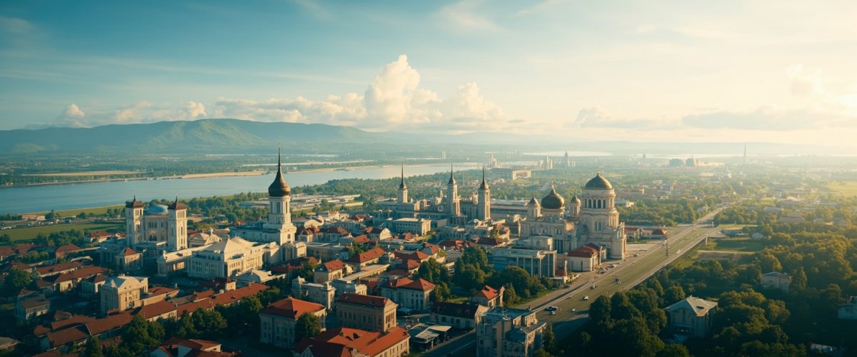 Painterly banner illustration of Sosnovoborsk