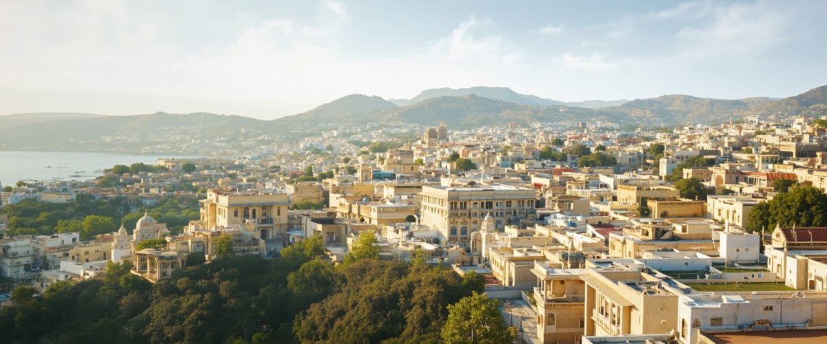 Painterly banner illustration of Udaipur