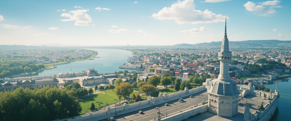 Painterly banner illustration of Vânju-Mare