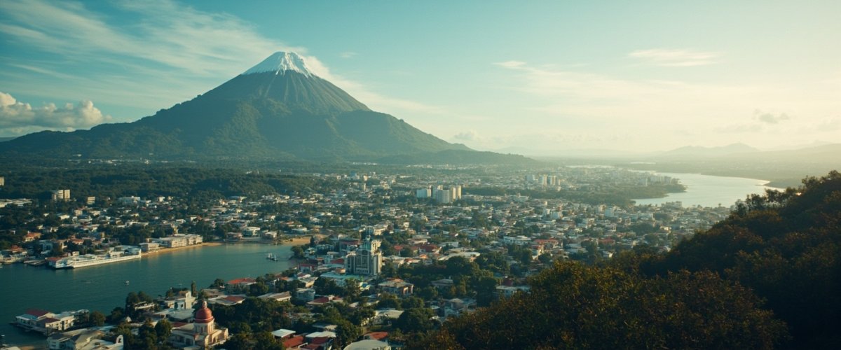 Painterly banner illustration of Volcán
