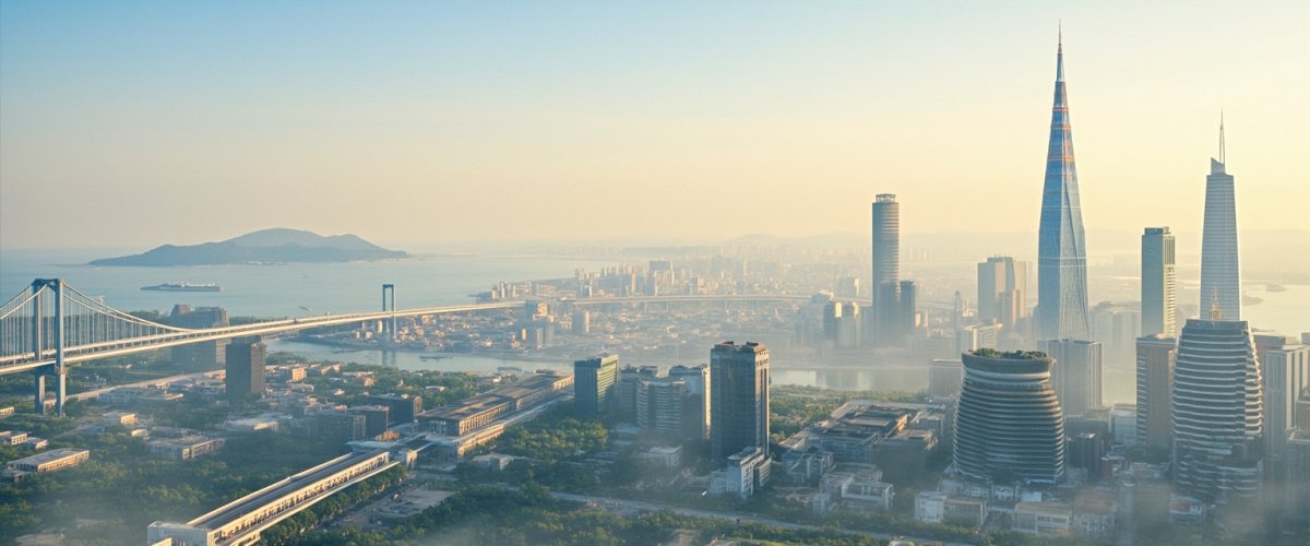 Painterly banner illustration of Yantai