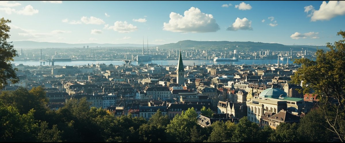 Painterly banner illustration of Zürich