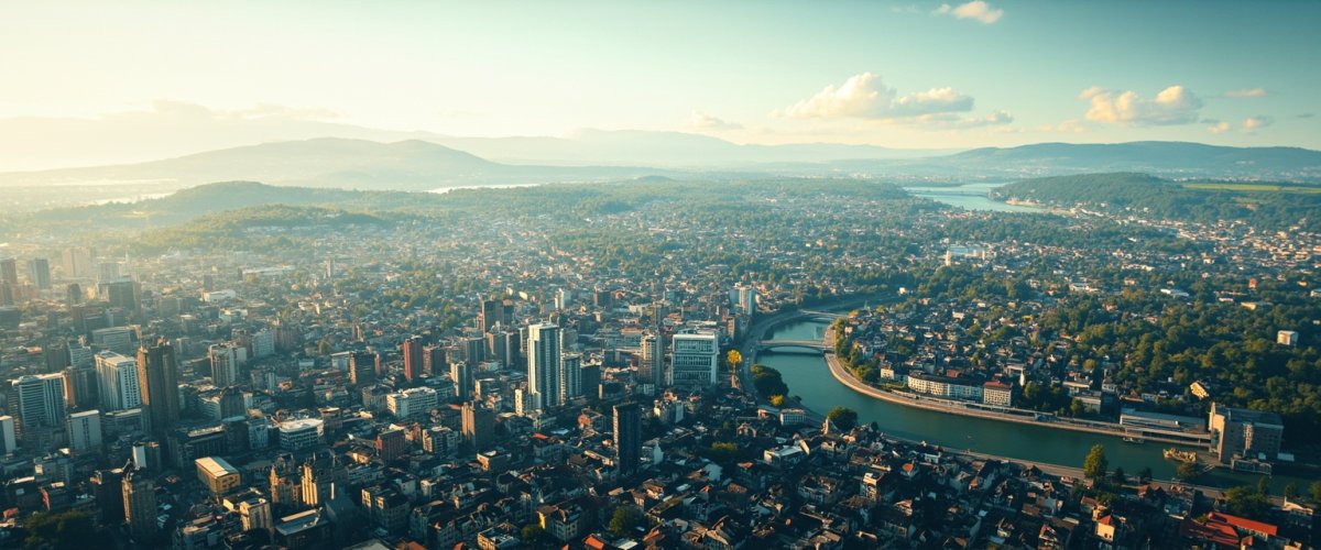 Painterly banner illustration of Zürich (Kreis 2) / Unter-Leimbach